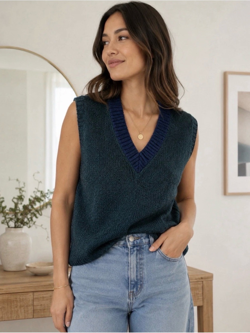 3.1 Phillip Lim Layered Sweater Vest Sleeveless Knit Top Blue Green Size S